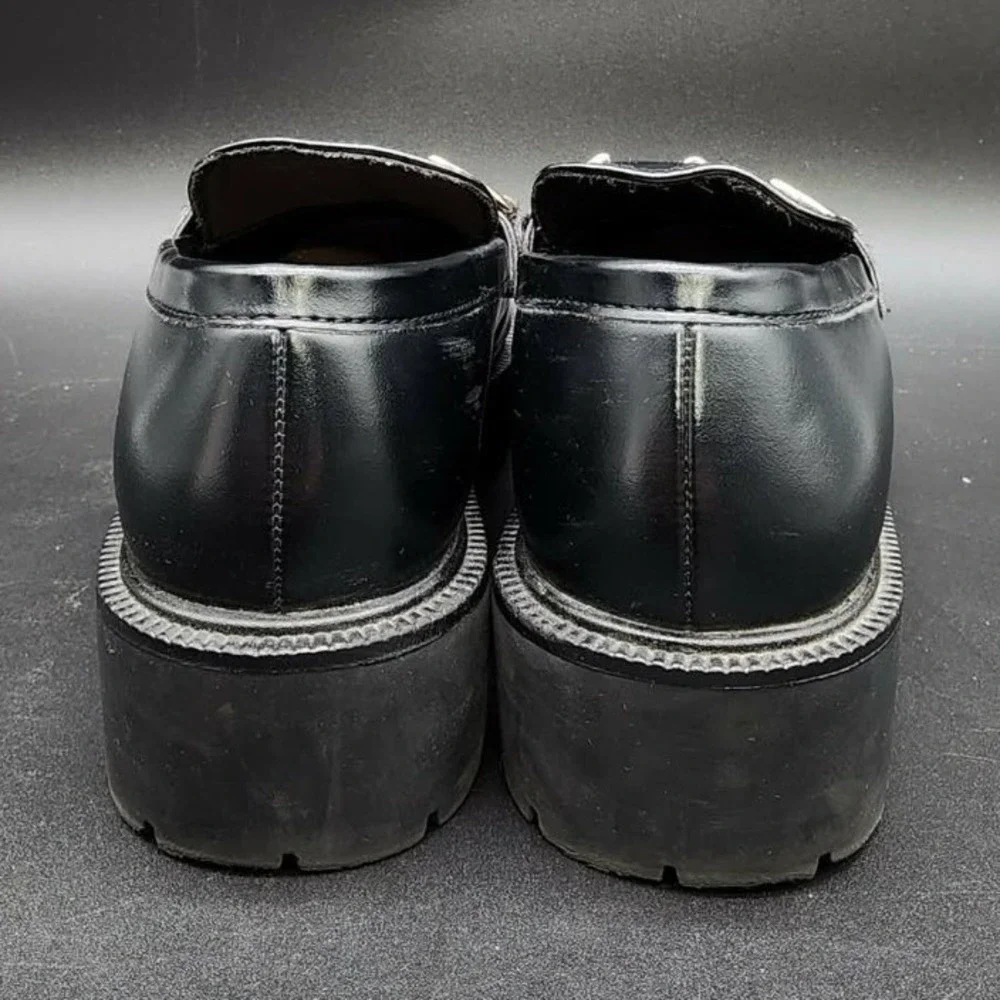 H&M Chunky‎ Platform Horsebit Loafers Black Women Size 6.5 Lug Sole Bit Detail
